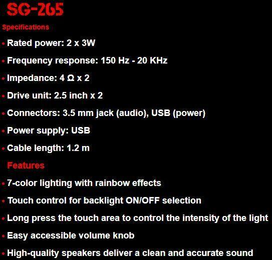 USB Desktop Computer RGB Backlit Speakers for PC Gaming Touch Controls SG-265P - BESTA