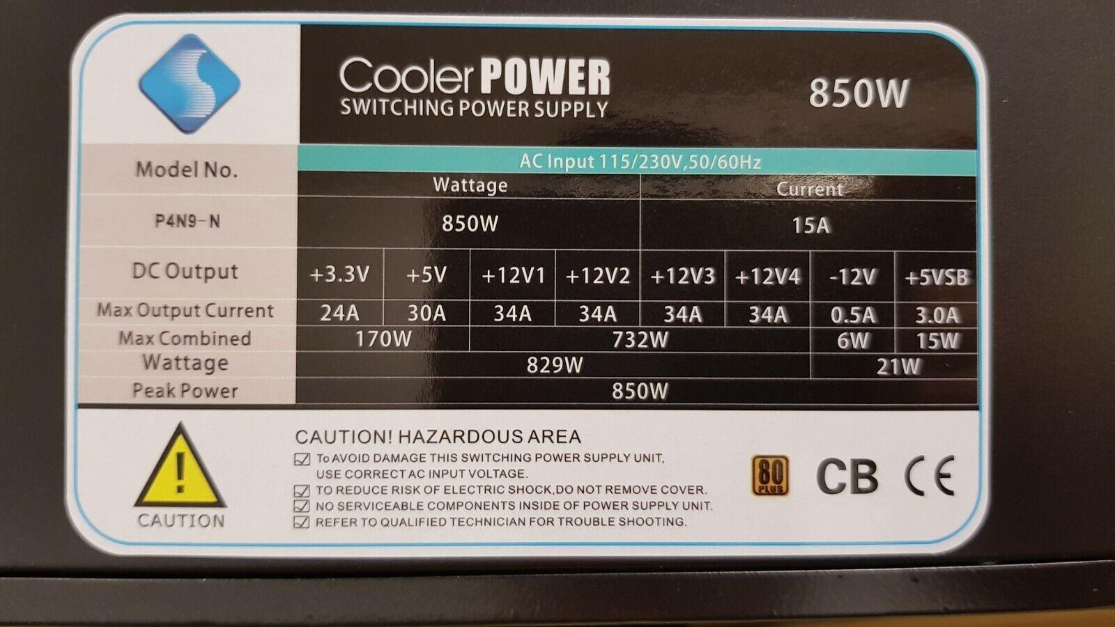 850W ATX Cooler EXTREME Power Supply Silent Fan PSU Desktop Computer PC Gaming - BESTA