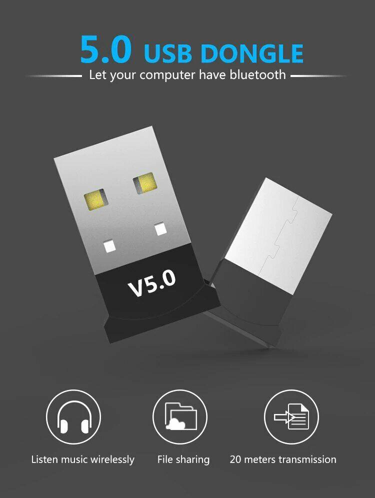 Bluetooth Adapter 5.0 USB Desktop Computer Audio Receiver Dongle NoDriver Needed - BESTA