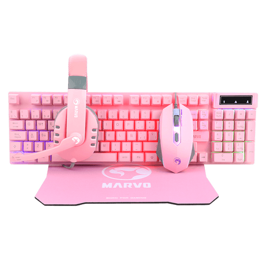 PINK Marvo CM370 RGB LED Backlit Gaming Keyboard Mouse Headset Pad - BESTA