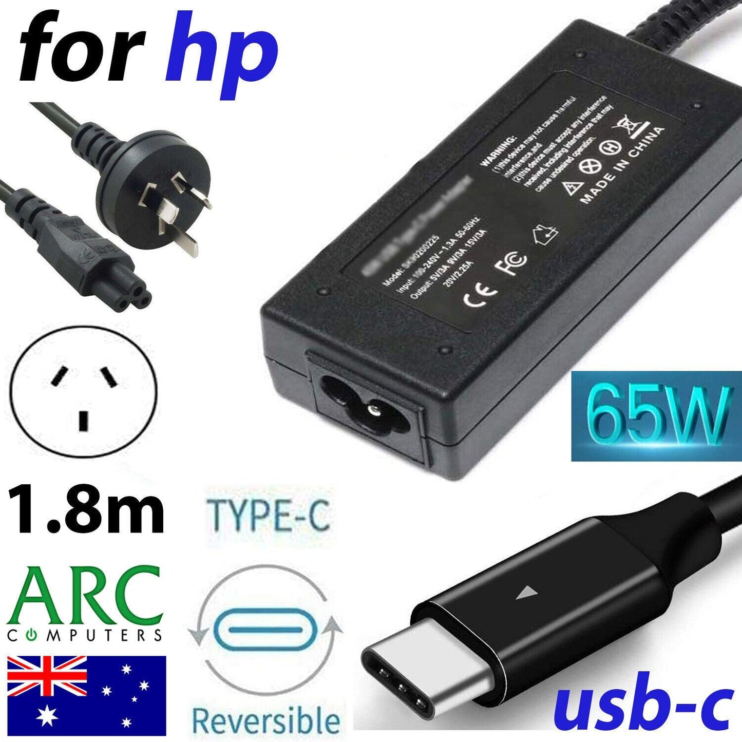 Laptop Charger 65W USB C Type C Adapter HP Spectre X360 13-AC Elitebook 1040 G4 - BESTA
