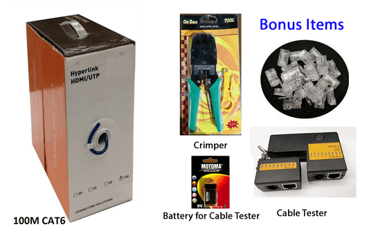 Cat 6 100m RJ45 Network Ethernet LAN Cable Bonus Crimper Tester 10Plugs-Blue - BESTA