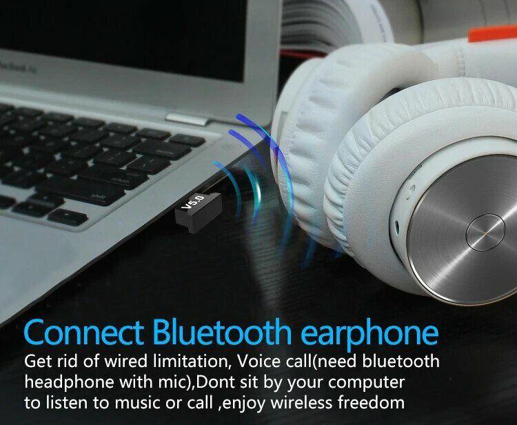 Bluetooth Adapter 5.0 USB Desktop Computer Audio Receiver Dongle NoDriver Needed - BESTA