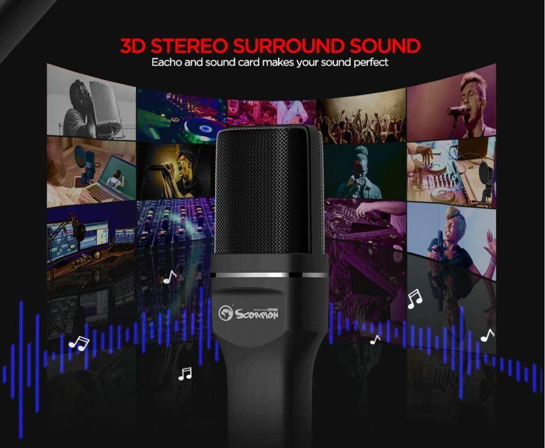 USB Powered Professional Gaming Streaming Desktop Microphone 3D MARVO Mic-03 - BESTA