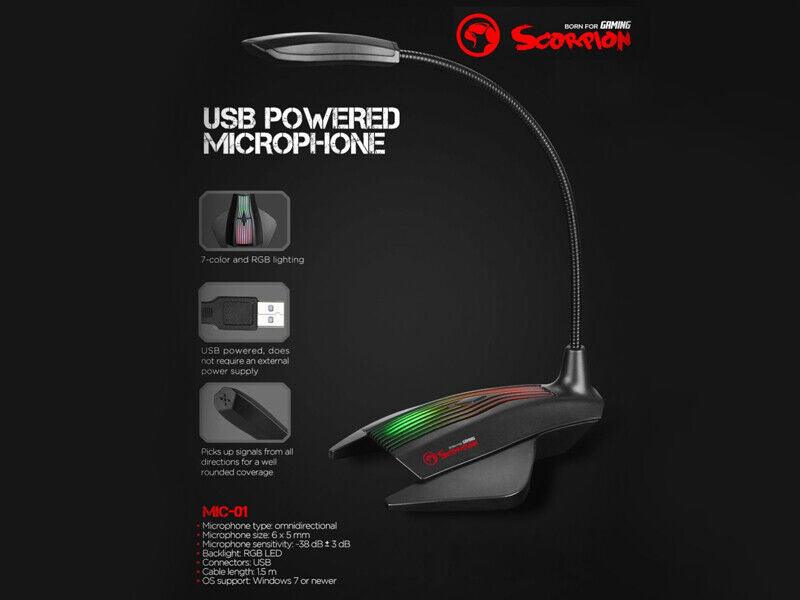 USB RGB Backlit Gaming Desktop Microphone with Flexible Neck Plug and Play - BESTA