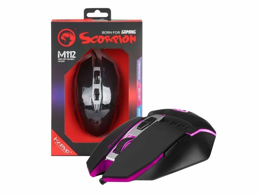 4000dpi Marvo Scorpion M112 RGB Backlit color 7 button programmable Gaming Mouse - BESTA