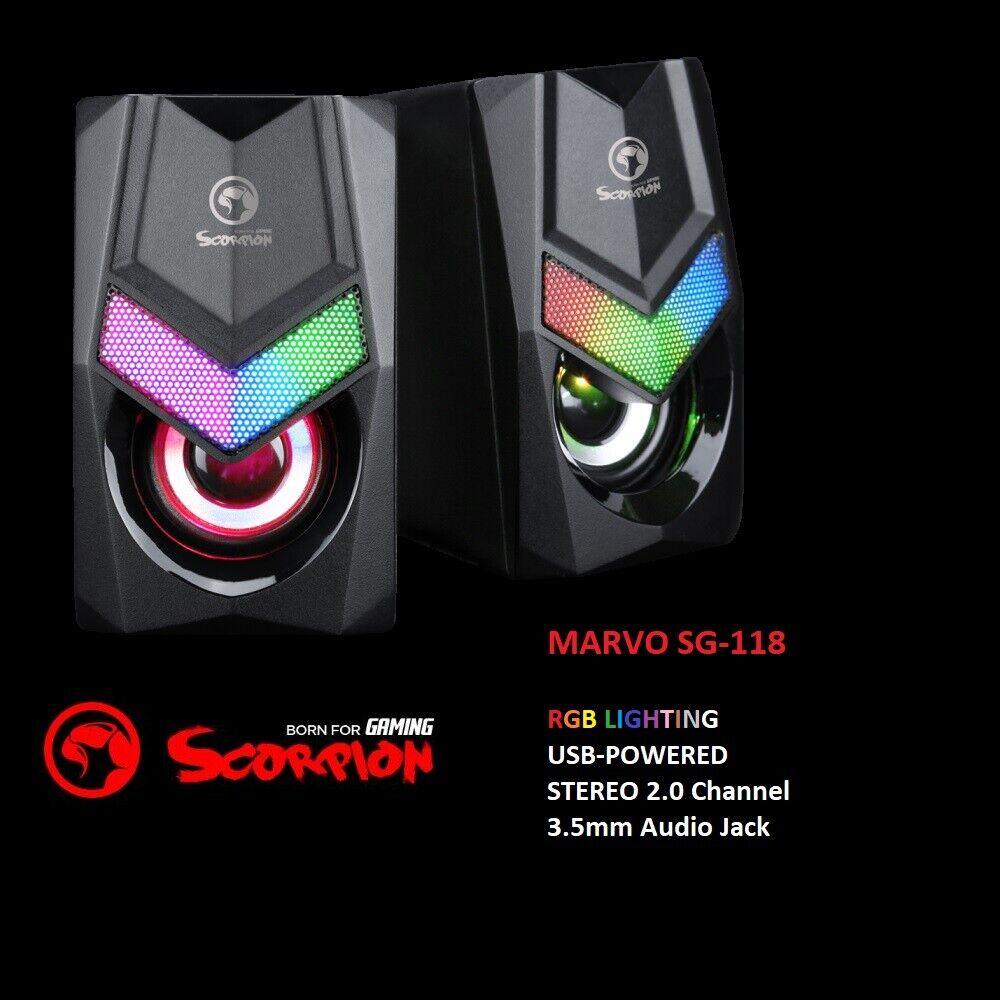 MARVO USB Wired Stereo 2.0 Compact Mini RGB Laptop Computer Gaming Speakers - BESTA