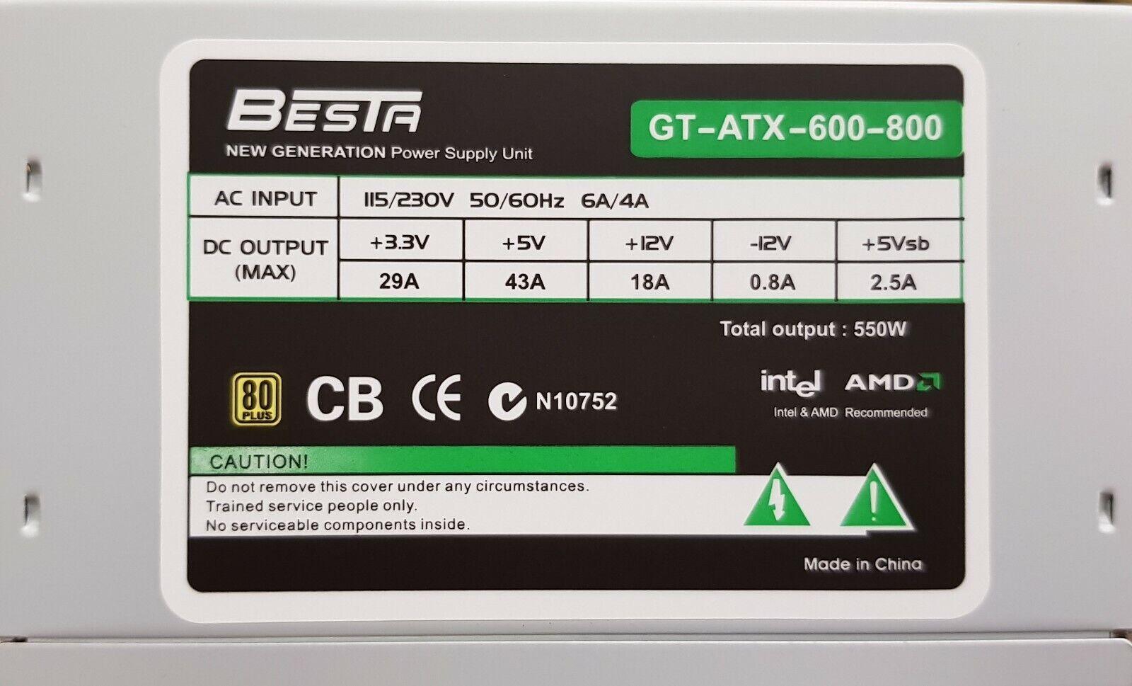 550W ATX Power Supply PSU Silent 120mm Fan Desktop Computer PC - BESTA
