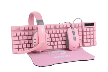 PINK Marvo CM370 RGB LED Backlit Gaming Keyboard Mouse Headset Pad - BESTA