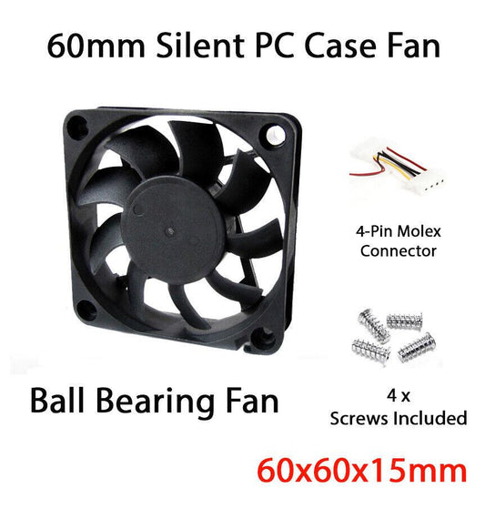 Case Fan 12V DC 60mm PC Case Fans 4 Pin Molex Ball Bearing Computer Cooling Fan - BESTA