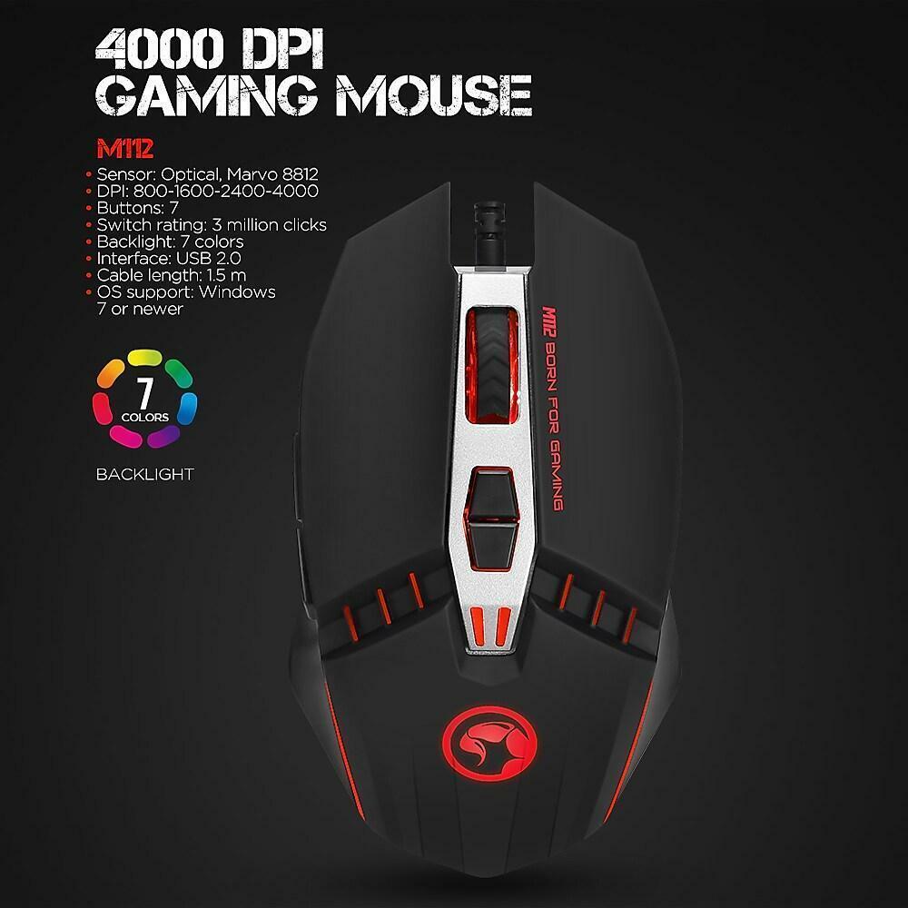 4000dpi Marvo Scorpion M112 RGB Backlit color 7 button programmable Gaming Mouse - BESTA