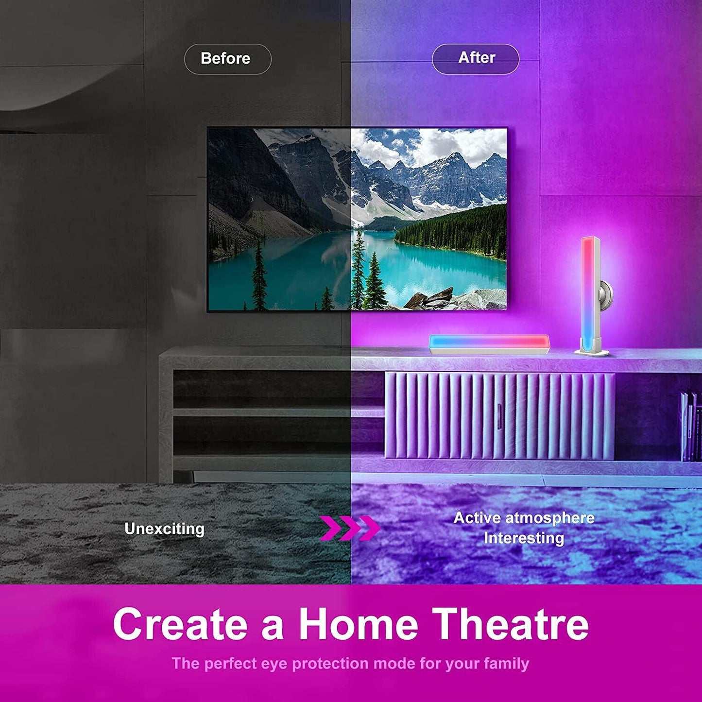 RGBIC LED Light Bar Strip Mood Lighting Home Desktop RGB Lamp Smart App Control - BESTA