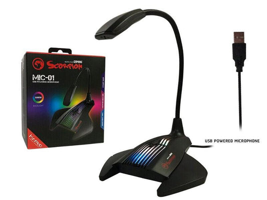 USB RGB Backlit Gaming Desktop Microphone with Flexible Neck Plug and Play - BESTA