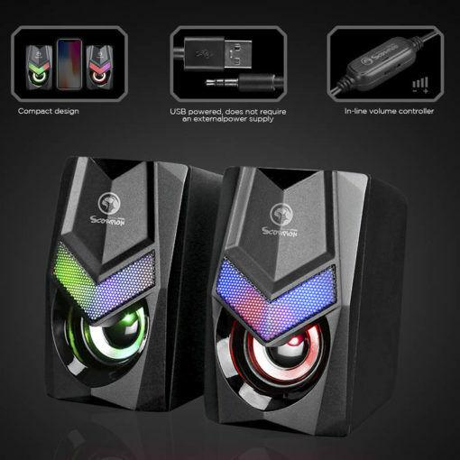 MARVO USB Wired Stereo 2.0 Compact Mini RGB Laptop Computer Gaming Speakers - BESTA