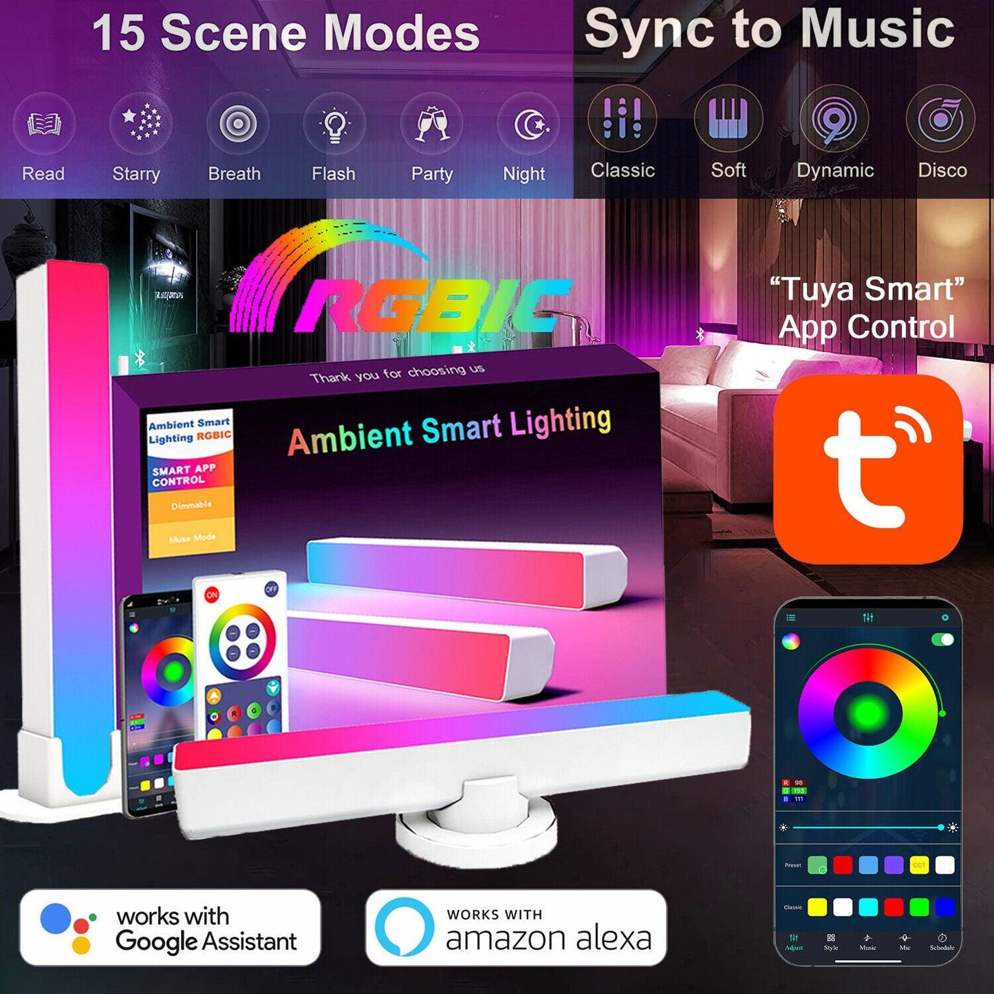 RGBIC LED Light Bar Strip Mood Lighting Home Desktop RGB Lamp Smart App Control - BESTA