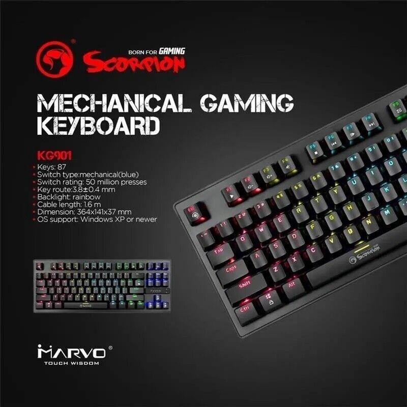 Compact Gaming Mechanical Keyboard Rainbow RGB Backlit LED Blue Switch 87 Keys - BESTA