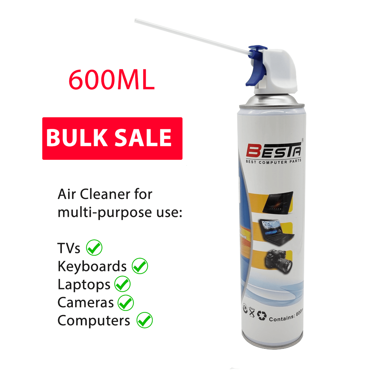 Wholesale Bulk Compressed Air Duster Can 600ml for Notebook Laptop PC Keyboard - BESTA