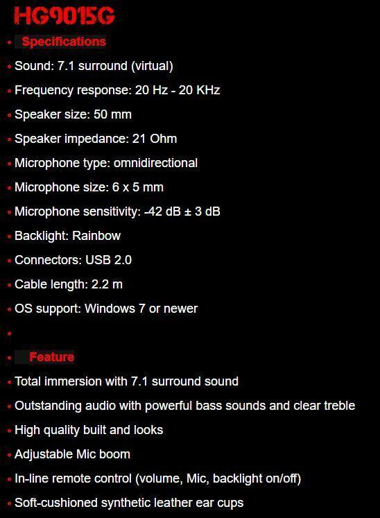 USB RGB LED Gaming Headset Stereo Surround 7.1 PC Computer Headphone Mic HG9015G - BESTA