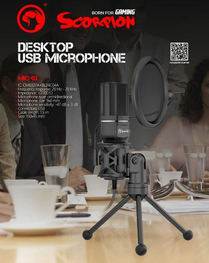 USB Powered Professional Gaming Streaming Desktop Microphone 3D MARVO Mic-03 - BESTA