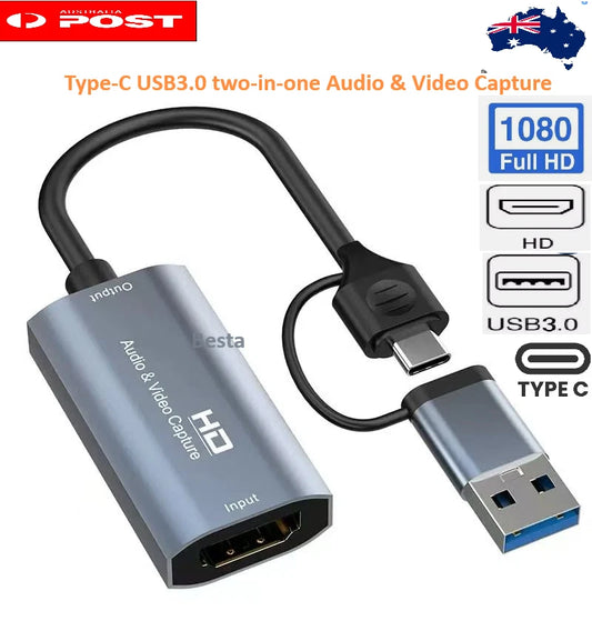 HDMI Video Capture Card Type-C USB3.0 two-in-one 4K HD Game Live Broadcast AU