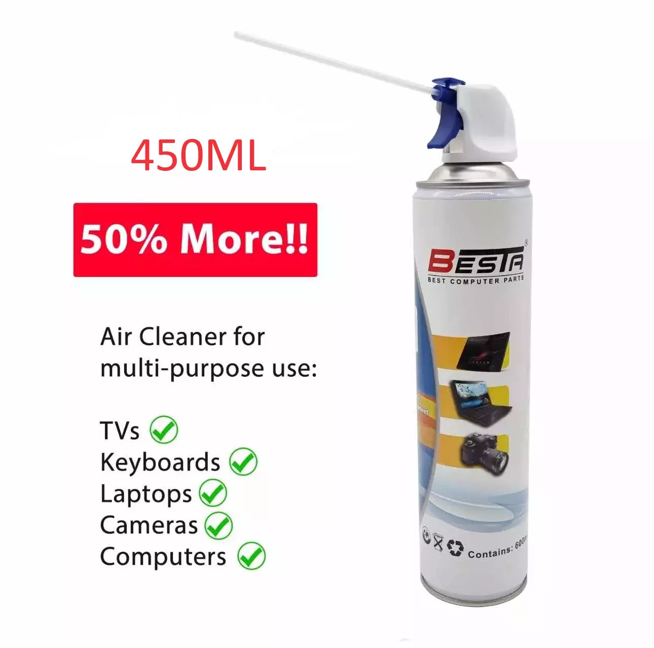 Compressed Air Duster Cleaner 450ML Can for Laptop PC Keyboard Camera TV