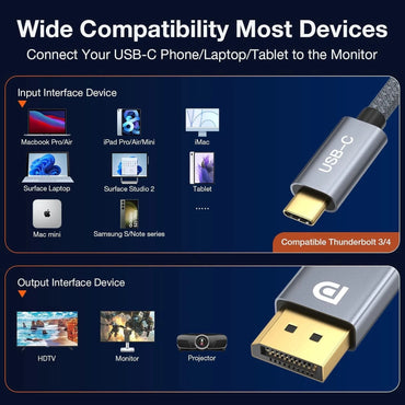 8K 60Hz USB-C to Displayport 1.4 Cable 1M USB 3.1 Type C to DP W/ PD Charging