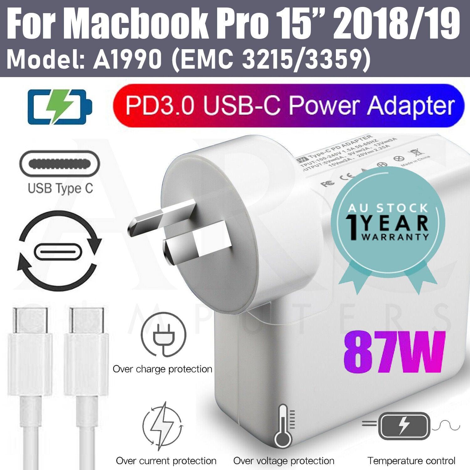 87W USB-C Type-C Laptop Charger Adapter Apple Macbook Pro 15" 2018 2019 A1990 AU - BESTA