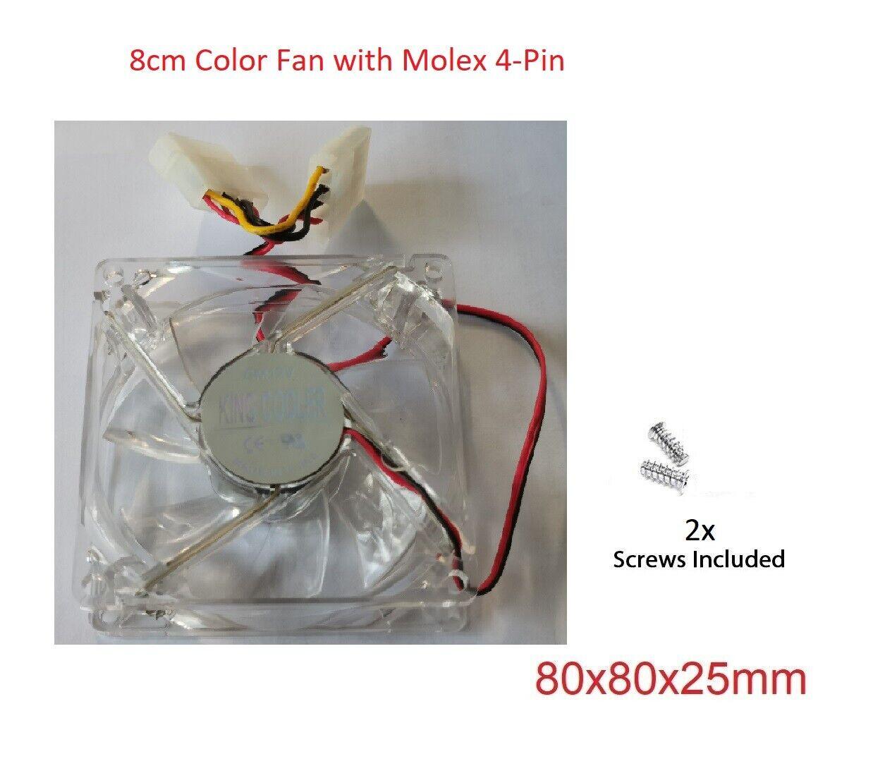 Color Case Fan 12V DC 80mm PC Molex 4-Pin Cooling Fan 25mm Thick - BESTA