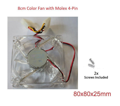 Color Case Fan 12V DC 80mm PC Molex 4-Pin Cooling Fan 25mm Thick - BESTA