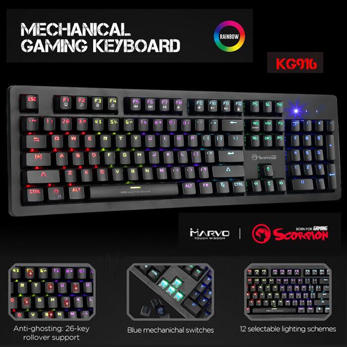 LED Gaming Mechanical Keyboard RGB Backlit USB Wired 104 Keys Blue Switch - BESTA