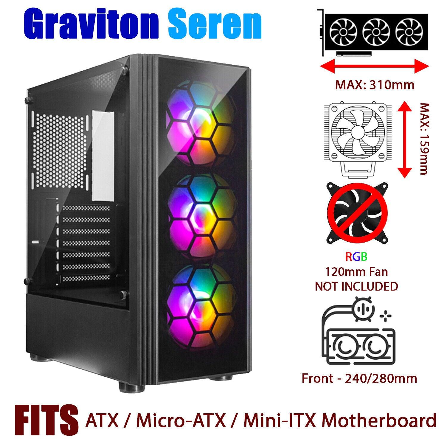 PC Gaming Case Chassis Tempered Glass RGB Fan Computer ATX Mid-Tower - BESTA