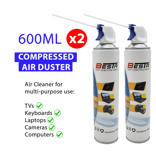 2x Compressed Air Duster Cleaner 600ML Can for Laptop PC Keyboard Camera TV - BESTA