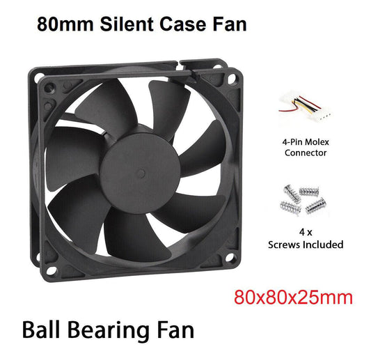 Case Fan 12V DC 80mm PC Case Fans 4 Pin Molex Computer Ball Bearing Cooling Fan - BESTA