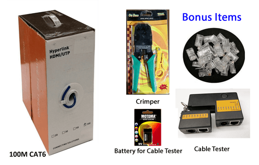 Cat 6 100m RJ45 Network Ethernet LAN Cable Bonus Crimper Tester 10Plugs-Blue - BESTA