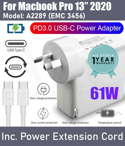 61W USB-C Type-C Laptop Charger Wall Adapter Apple Macbook Pro 13" 2020 A2289 AU - BESTA