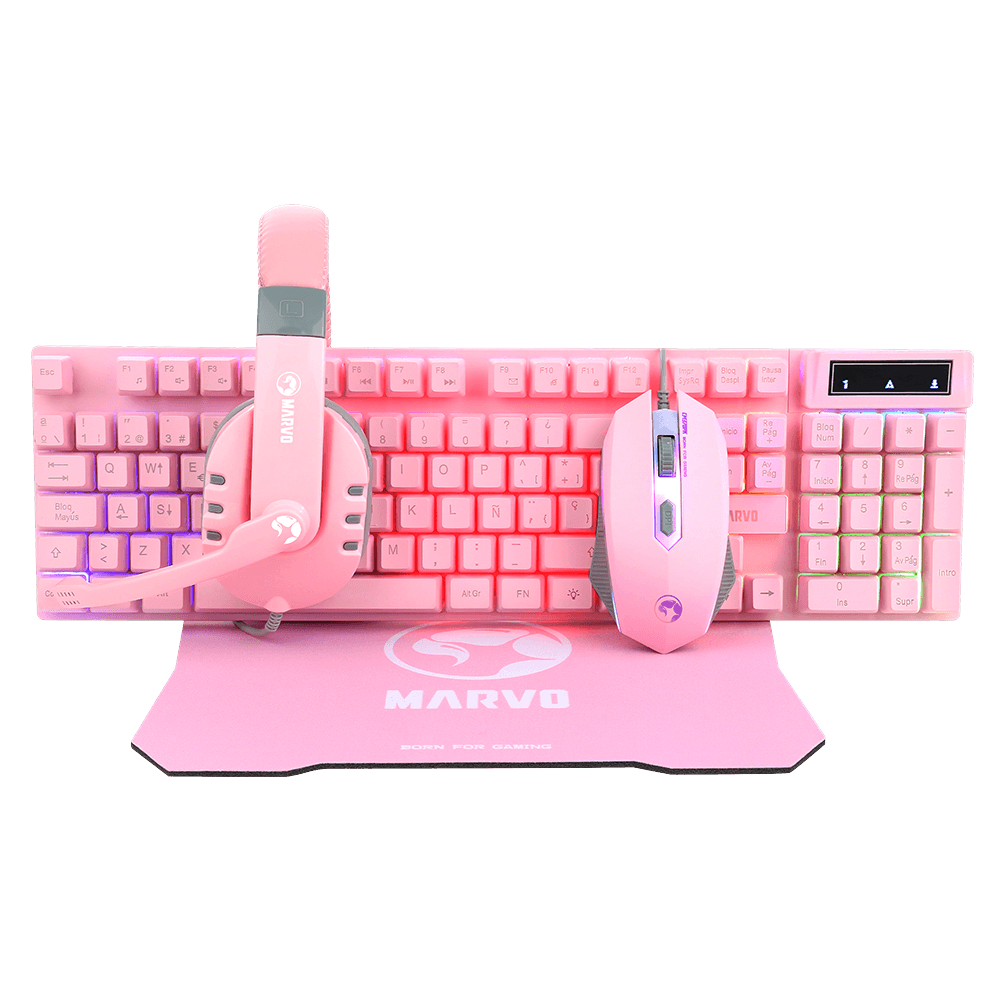 PINK Marvo CM370 RGB LED Backlit Gaming Keyboard Mouse Headset m/Pad - BESTA