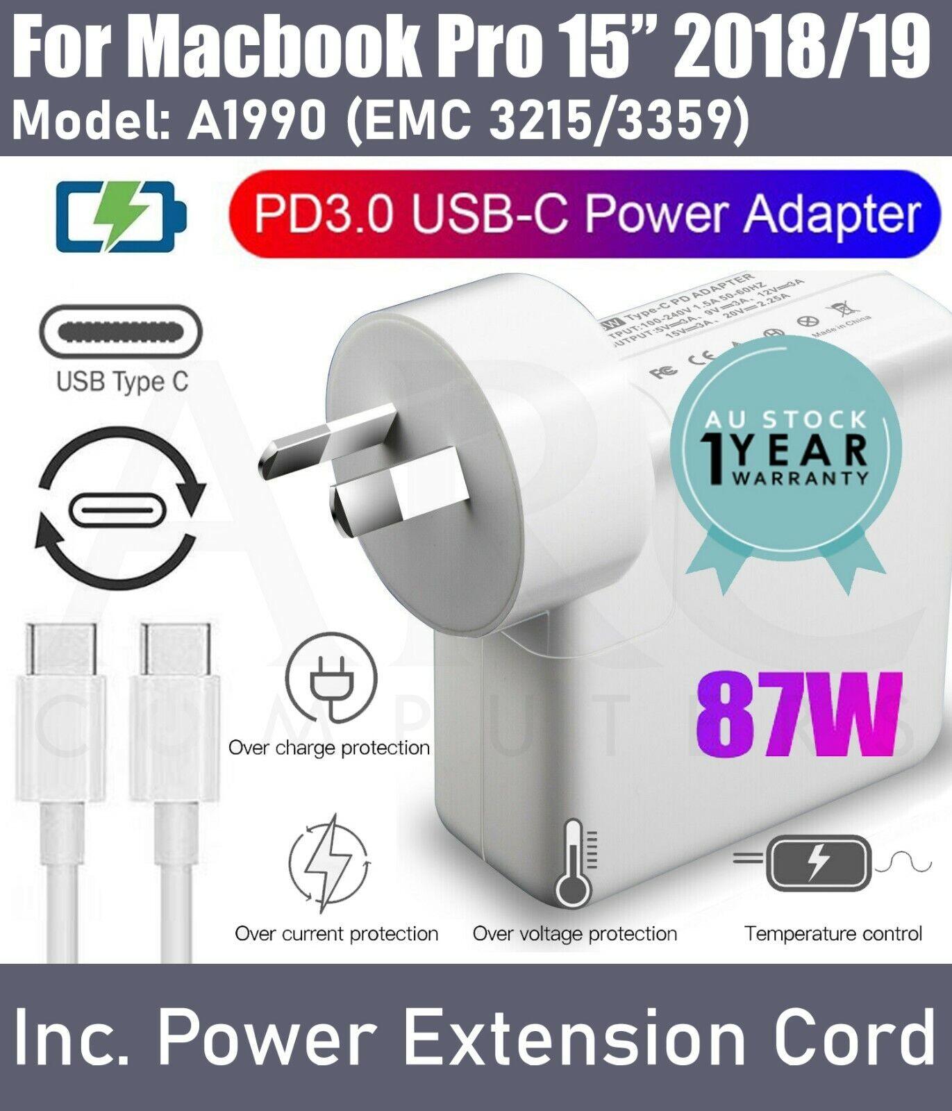 87W USB-C Type-C Laptop Charger Adapter Apple Macbook Pro 15" 2018 2019 A1990 AU - BESTA