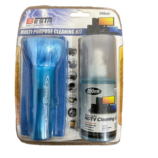 Screen Cleaning Kit Cleaner Spray Brush Microfiber Cloth Wipe Phone TV Camera - BESTA
