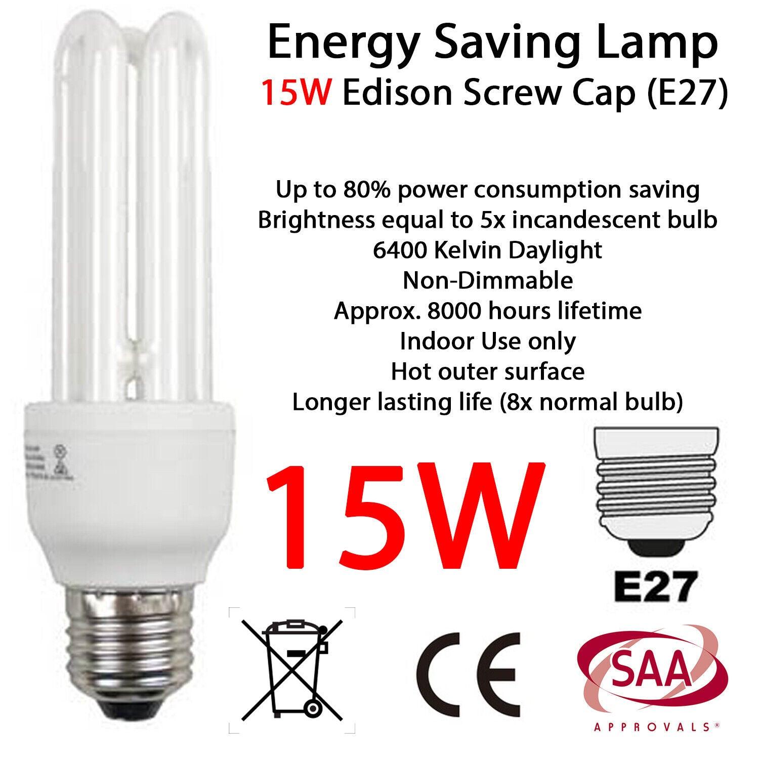 2x 15W Daylight Energy Saving E27 Lamp Globe Night 6400 Kelvin Light Bulb WHT - BESTA