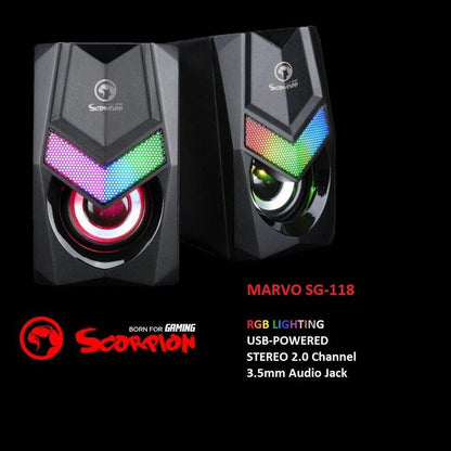 MARVO USB Wired Stereo 2.0 Compact Mini RGB Laptop Computer Gaming Speakers - BESTA