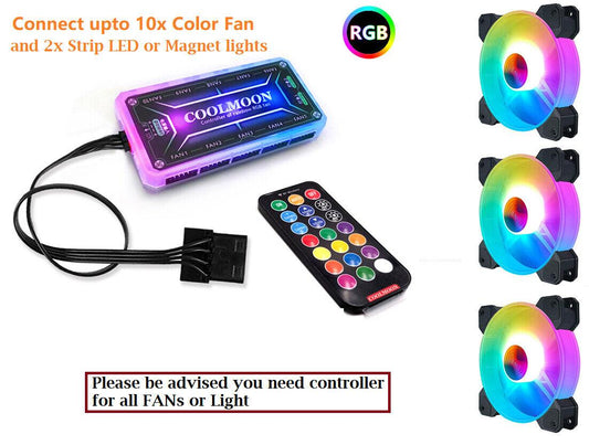 Coolmoon RGB Adjustable Quiet Case Fan 120mm LED Remote Control Strip Light - BESTA