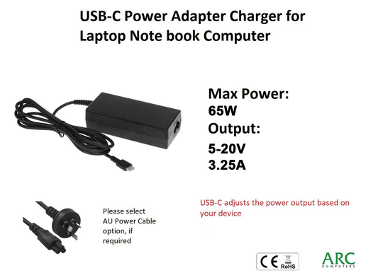 65W USB-C AC Power Adapter Type-C Charger Cable 5V~20V/3.25A for Laptop AU - BESTA