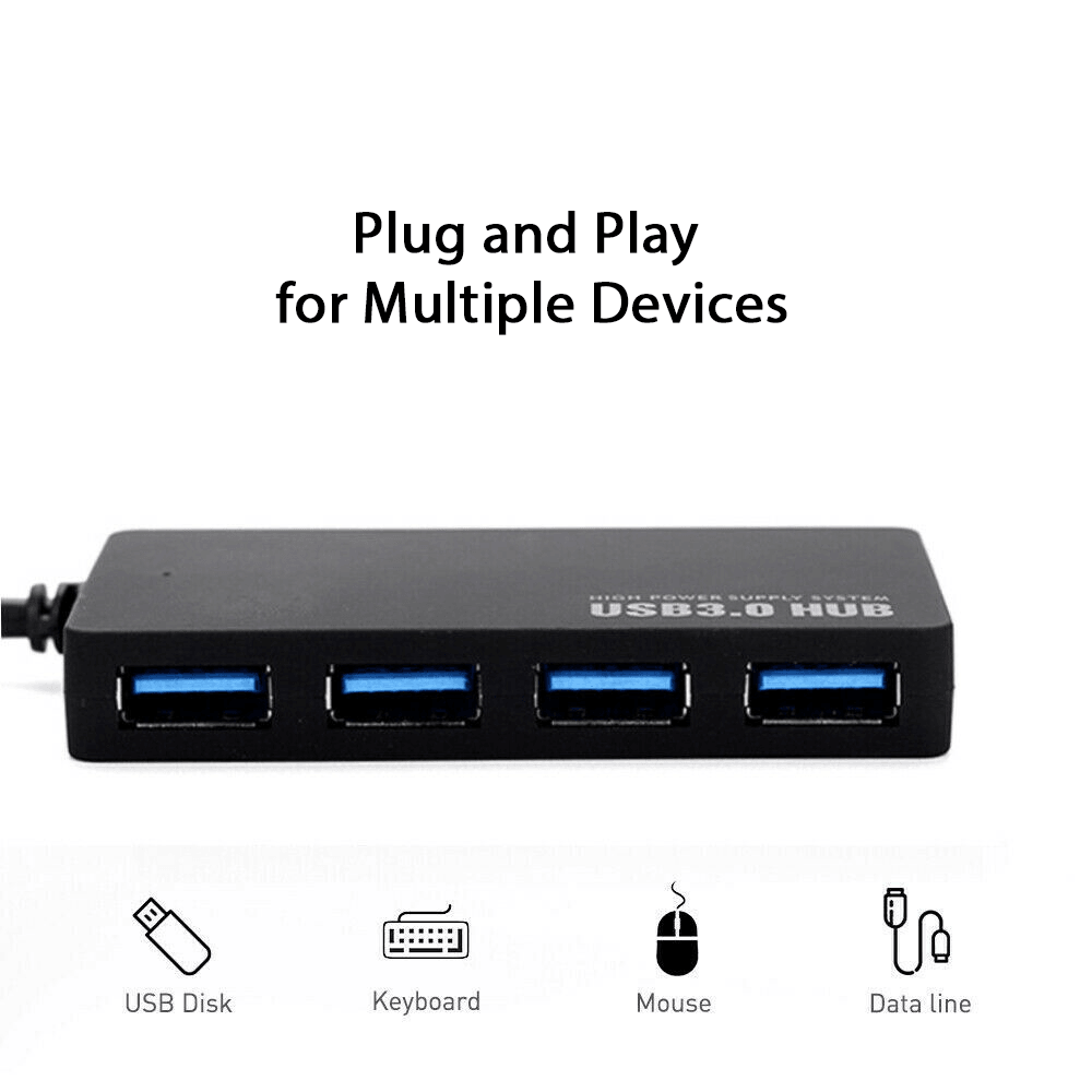 Type-C to 4 Port USB 3.0 Hub Slim Super Speed Splitter Extender Computer - BESTA