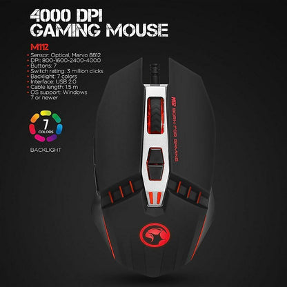 4000dpi Marvo Scorpion M112 RGB Backlit color 7 button programmable Gaming Mouse - BESTA