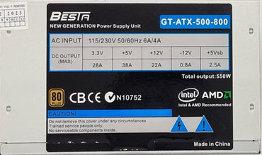 BESTA 550W ATX Power Supply PSU Silent Fan Desktop Computer for office home PC - BESTA