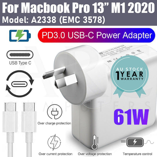 61W USB-C Type-C Laptop Charger Adapter Apple Macbook Pro 13" M1 2020 A2338 AU - BESTA