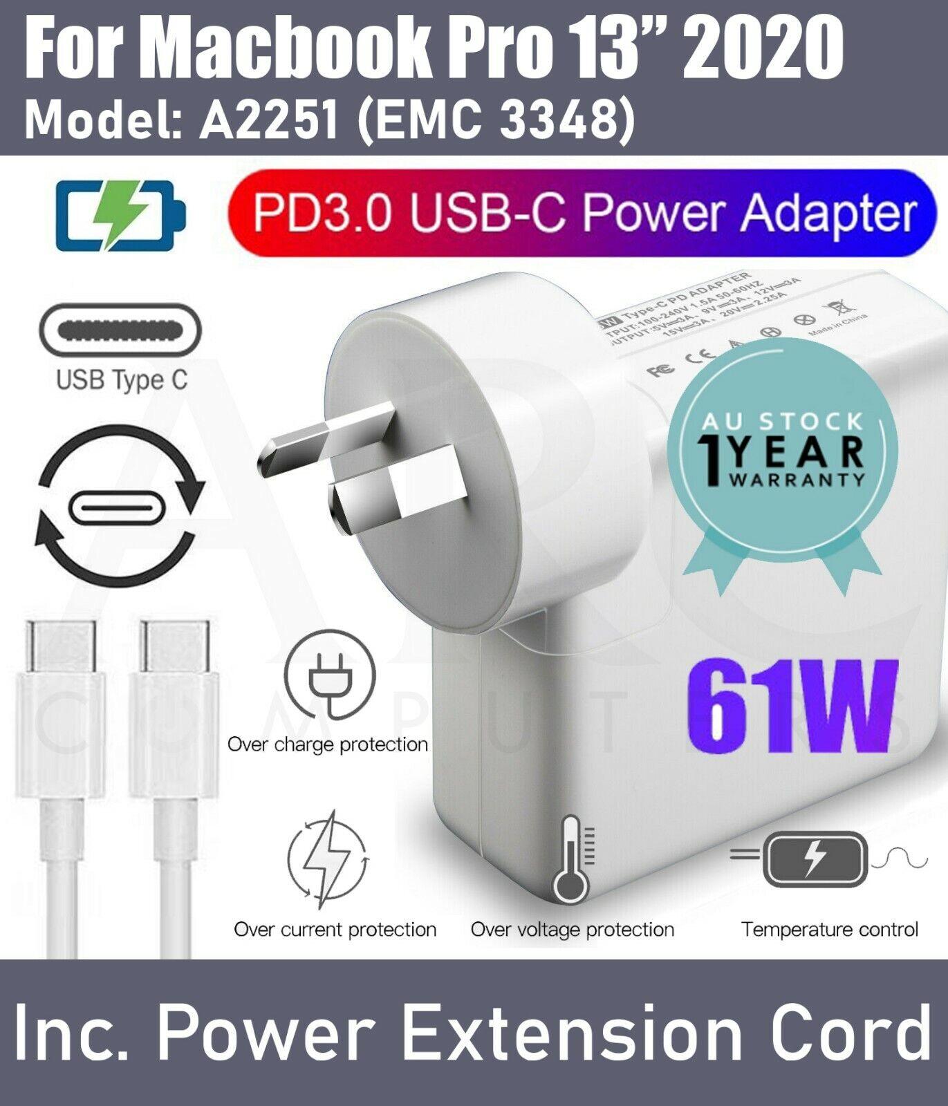 61W USB-C Type-C Laptop Charger Wall Adapter Apple Macbook Pro 13" 2020 A2251 AU - BESTA