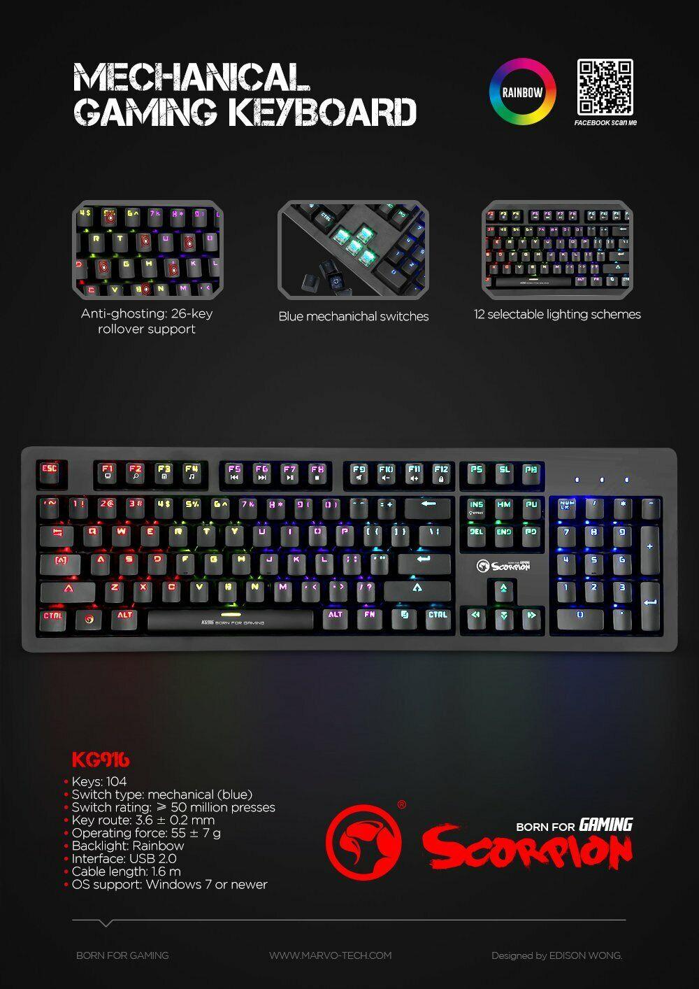 LED Gaming Mechanical Keyboard RGB Backlit USB Wired 104 Keys Blue Switch - BESTA