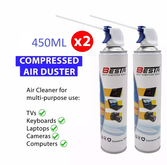 2x Compressed Air Duster Cleaner 450ML Can for Laptop PC Keyboard Camera TV Car